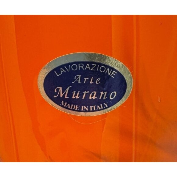 LAVORAZIONE MURANO MCM ITALIAN ORANGE BLACK PULLED FEATHER HANDBLOWN GLASS VASE - Picture 7 of 7